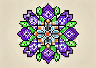 Colorful Mosaic Flower Pattern Vibrant Floral Design Art Decoration
