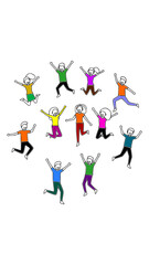 Simple Outline Art of Excited People Jumping