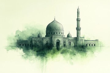 Obraz premium Watercolor sketch of a mosque, architectural detail.
