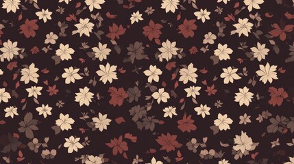 Delicate Floral Pattern Dark Brown Background Textile Design