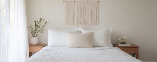 Serene Eco-Friendly Bedroom with Handmade Macrame - Wall Hangings and Recycled Fabric Pillows | Sustainable DIY Home Decor Inspirations