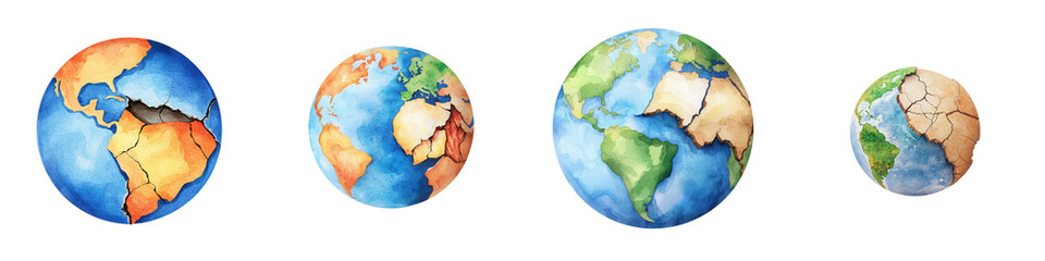 Watercolor World Globe artistic visuals with Colorful Continents