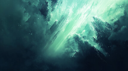 Obraz premium Teal And Dark Green Cosmic Nebula Abstract Background