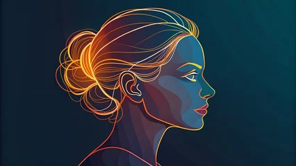 Papier peint photo intissé Elegant Minimalist One Line Drawing Face Profile Aerial View Stock Photo