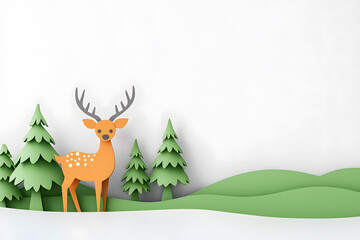 Obraz premium Christmas deer in a minimal paper cut style isolated on background