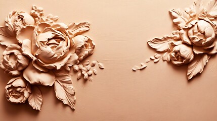 Beige Floral Relief Sculptures On Textured Background