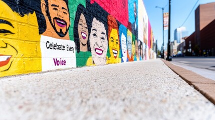 Fototapeta premium Vibrant Community Mural Depicting Diversity and Unity in Urban Setting