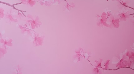 Delicate Pink Blossom Branches on Soft Pink Background