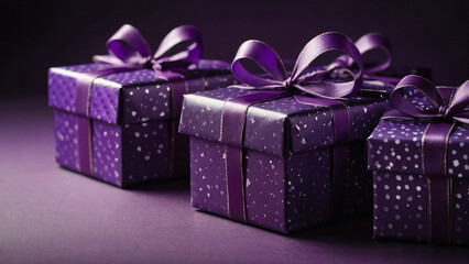 Obraz premium purple gift boxes on purple copyspace background