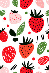 Hand-drawn seamless pattern with cute strawberry
