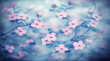 Fototapeta premium Delicate Pink Blossoms in Soft Blue Haze Springtime
