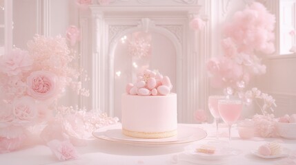 Delicate Pink Cake with Pastel Egg Decor, Festive Table Setting
