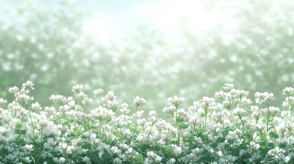 White Flowers in a Soft Focus Green Field