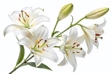 Obraz premium Elegant White Lilies: Watercolor Floral Illustration for Wedding Invitations & Stationery