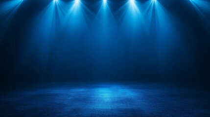 Fototapeta premium Dark blue background with a concrete floor and wall, illuminated by a spotlight. Perfect for product presentations or displays, creating an abstract, moody studio atmosphere