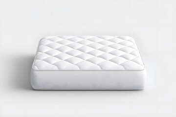 Comfortable white mattress with tufted design, isolated on white background
