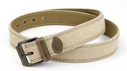 Beige Canvas Belt with Metal Buckle