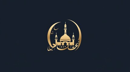 Obraz premium Vector flat design illustration of Ramadan Kareem with Islamic calligraphy and mosque silhouette on a navy blue background. Detailed, high-resolution, professional photograph. Super realistic, no text