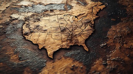 Naklejka premium Intricate Wooden US Map Deeply Textured Warm Tones. AI Generated