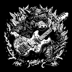 Fototapeta premium Rockstar Wild Boar – Black & White Stencil Art