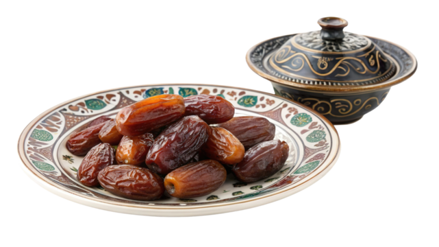 Festive Eid and Ramadan bunting decorations featuring vibrant colors, crescent moons, stars, and intricate patterns, perfect for creating a joyful atmosphere on transparent background PNG.