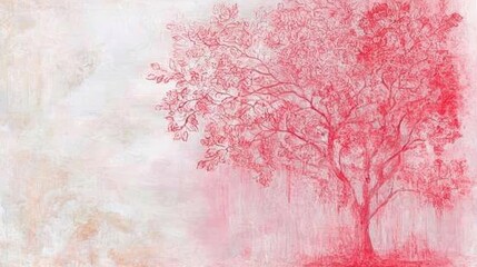 Fototapeta premium Delicate Red Tree Drawing on Textured Background