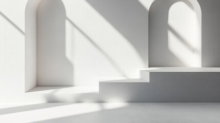 Obraz premium Minimalistic white background with a subtle shadow gradient, giving depth and a clean aesthetic 