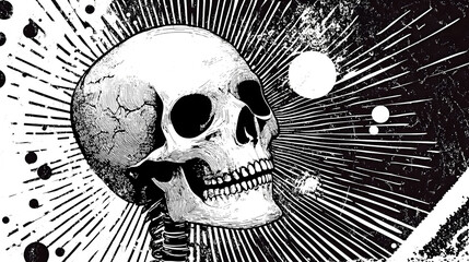 Haunting Skull Silhouette in Dramatic Monochrome Burst of Light and Darkness