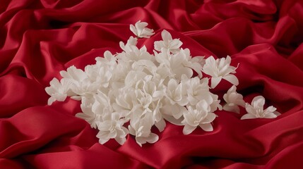 Delicate White Flowers on Red Silk Drape