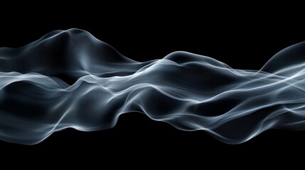 Minimalistic abstract background with soft, flowing gray lines forming a wave pattern on a black canvas
