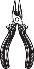 Black Needle-nose Pliers Silhouette Vector, High Quality Illustration on White Background