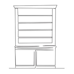 One continuous single drawing line art flat doodle bookcase, interior, book, bookshelf, furniture, library. Isolated image hand draw contour on a white background
