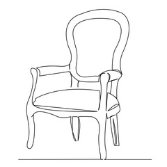 One continuous single drawing line art flat doodle style, object, chair, furniture, comfortable, armchair, sofa. Isolated image hand draw contour on a white background
