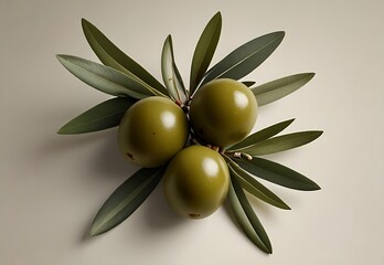 A close-up of green olives, showcasing their natural sheen and vibrant color against a blurred background.