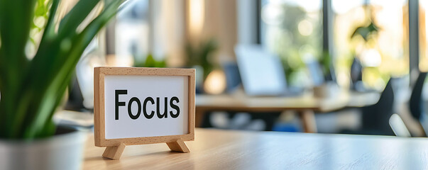 Focus sign on a desk in an organized office