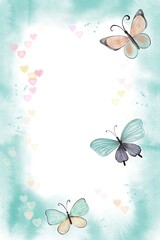 Spring and summer background, template. Butterfly and hearts, for Valentine’s days designs, postcards, poster.