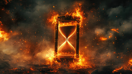 Burning Hourglass Symbolizing the Passage of Time