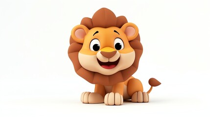 Obraz premium Cute cartoon lion cub sitting on a white background.