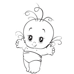 sketch, baby standing in a diaper with arms wide open and three hairs on his head, coloring, isolated object on a white background, vector illustration,