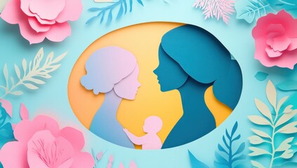Naklejka premium Mother's Day: A Celebration of Maternal Love, Paper Art Floral Design