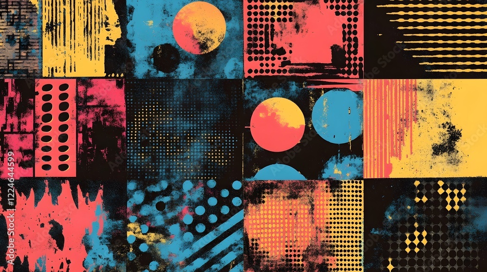 Poster Vibrant Abstract Digital Art Background with Geometric Patterns and Colorful Textures