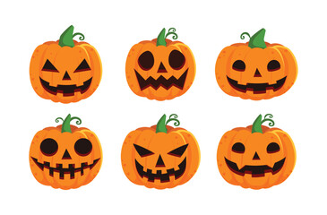 Set of pumpkins on a white background. Orange pumpkin with a smile for your design for the Halloween holiday. Vector illustration.