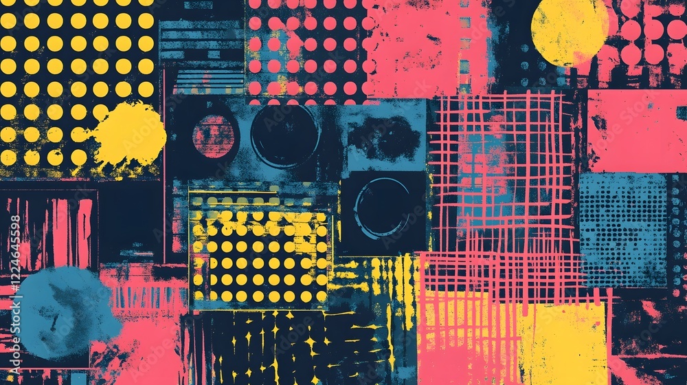 Poster Vibrant Abstract Geometric Patterns and Textures for Dynamic Digital Artwork or Graphic Design