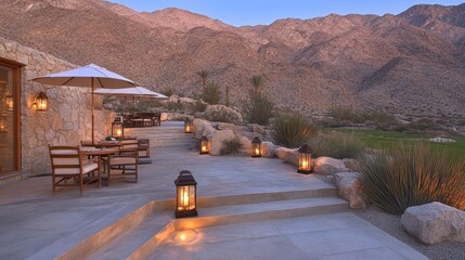 Desert Oasis Patio Dining Under Evening Sky