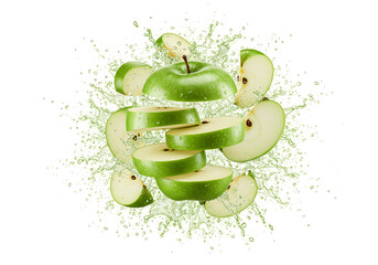green apple with juice splash isolated on transparent background
