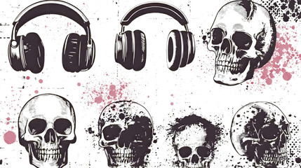 Skull Headphones with Grunge Splash and Textured Abstract Background