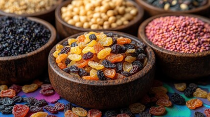 Exquisite hamster feed mixture with dried fruits and seeds arranged for playful pets