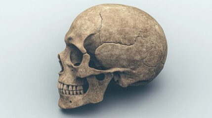 Detailed Human Skull, Profile View, Aged Bone Structure