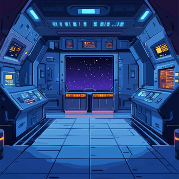 Futuristic space station control room vector with stargazing view.