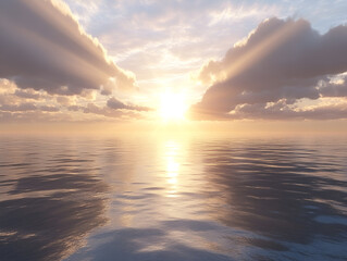 Fototapeta premium Golden Hour Serenity: A breathtaking sunset paints the sky with vibrant hues of gold and orange, casting a warm glow on the tranquil ocean.